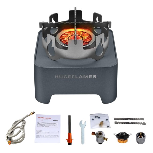 HUGEFLAMES Propane Camping Stove with Carrying Case & Ignition Portable