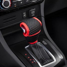 Wogomz Car Gear Shift Knob Cover, Breathable Car Gear Shifting Knob Cover Protector, Anti-Slip Shifter Cover Universal for Most Cars SUVs Trucks, Vehicle Interior Decor Accessories (Black+Red)