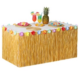 LJalin 1 gonna da tavolo hawaiana, 275 x 75 cm, gonna da tavolo hawaiana, naturale, decorazione per feste hawaiane, feste in costume