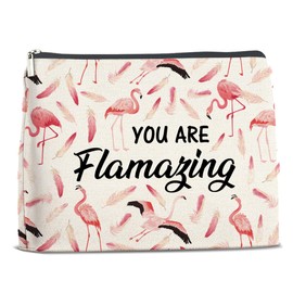 Nurawo Inspirational Flamingo Gifts Makeup Bag Cosmetic Bags for Women Flamingo Lover Gifts Chic You Are Flamazing Makeup Pouch With Zipper Travel Toiletry Organizer Bag