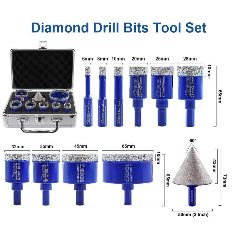 SHDIATOOL Diamond Drill Core Bits Set for Porcelain,Triangle Shank Hole