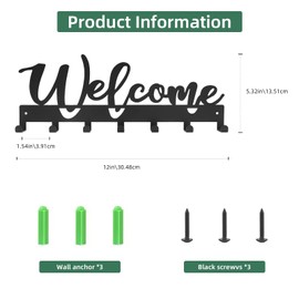 Key Holder for Wall, Key Holder Wall Mount for Hallway, Key Organizer Rack with 7 Hooks, Key Hanger with Mounting Hardware (Welcome, 12 INCH)