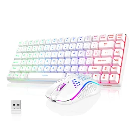 RedThunder K84 Wireless Keyboard and Mouse Combo, Rainbow Backlit Rechargeable Battery, 75% Layout TKL Ultra Compact Gaming Keyboard & Lightweight 3200 DPI Honeycomb Optical Mouse (White)