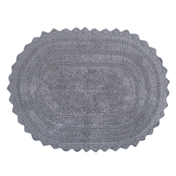 DII Crochet Collection Reversible Bath Mat, Large Oval, 21x34, Gray