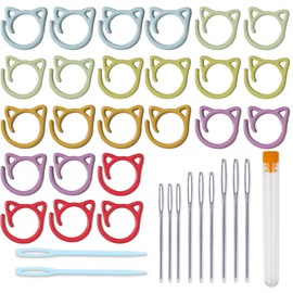 Glamifyr 24 Stitch Markers Knitting, 6 Colours Stitch Markers, Crochet Stitch Markers, Crochet Accessories with 9 Large-Eyed Blunt Hand Sewing Needles and 2 Plastic Large Eyed Blunt Hand Sewing