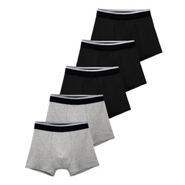 TIICHOO Incontinence Underwear for Boys Washable Leakproof Boxer Briefs 5 Pack(Large, 3 Black/2 Light Gray)