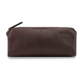Leabags Fort Wayne Pencil Case Vintage Style Genuine Buffalo Leather Brown