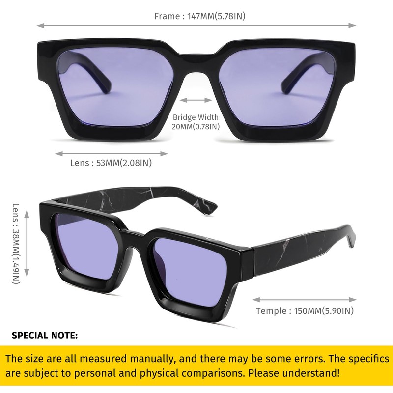 SHEEN KELLY Retro Thick Rectangular Chunky Sunglasses for Women Men