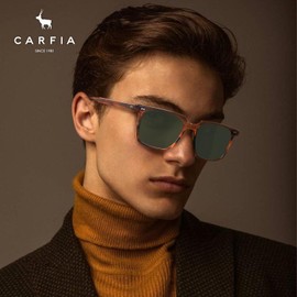 CARFIA Green Lens Acetate Sunglasses for Men Polarized UV Protection, Retro Cool Trendy Male Sunnies Outdoor Driving Eyewears