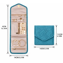 Foldable Jewelry Organizer for Travel – Blue Green Peach Skin Velvet Storage Bag for Jewelry & Small Accessories