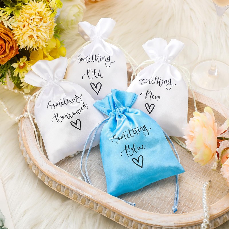 Sunnymove 4 Pcs Wedding Satin Gift Bags, 4x6 Inch Something