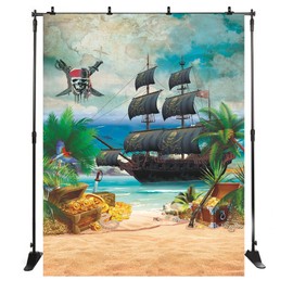YWENBO Pirate Party Backdrop for Photography Pirate Ship Treasure Beach Kids Boys Happy Birthday Supplies Baby Shower Favors Decorations Banner Background Photo Studio Booth Props 5X7FT
