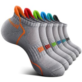 Bigant Boys Socks Low Cut Ankle Athletic Running Socks Cushioned Compression Arch Support for 4-12 Years Girls Kids 6 Pairs(Gray Heather,Large)