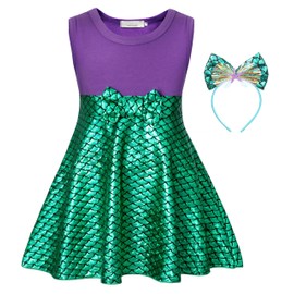 HenzWorld Princess Mermaid Dresses for Girls Easter Dress Costume Birthday Party Outfits Tank Tops Bowknot Skirt 6T/6-7 Years