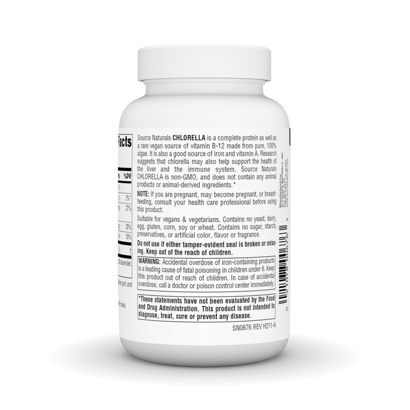 Source Naturals Chlorella 500 mg Green Superfood, Plant-Based B12-200 Tablets