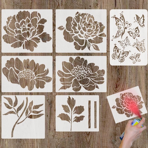7Pcs Wall Stencils Large Flower Painting for Garden, 12 Inch