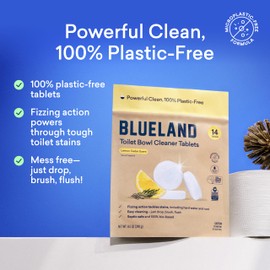 BLUELAND Toilet Bowl Cleaner Tablets, 2-Pack, 28 Count, Lemon Cedar, Plastic-Free, No Harsh Chemicals, Plant-Based