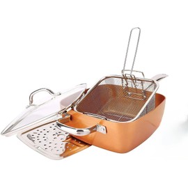 5-Piece Non-Stick Copper Infused Ceramic Titanium 9.5" Square Casserole Fry Pan Set