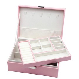 Homeanda Jewellery boxes 2 layer jewellery box Leather jewellery boxes for Women Girls Teens Jewelry organizer box Jewelry Storage box with lock (1#Pink)