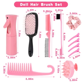 Doll Hair Brush Compatible with American Girl,4PCS Comb Set with Spray Bottle Compatible with American Girl Doll Brush(Pink)