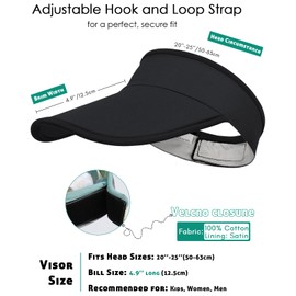 Alnorm Satin Lined Visor with Velcro for Summer UV Protection Sun Hat for Outdoors Black