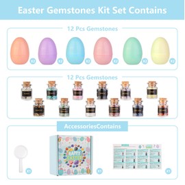 Munutix Filled Easter Eggs Fillers Set - Easter Basket Fillers for Teens,12Pcs Prefilled Easter Eggs with Natural Crystals & Rocks & Gemstones Eggs,Egg Hunt Gifts,Classroom Prize Supplies