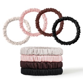 8Pcs Silk Scrunchies Hair Ties for Women & Girls, Mulberry Silk Scrunchies No-Damage Thin Satin Ponytail Holders for Hair Care(Clolor 09)