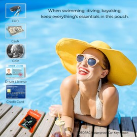 TOTOPAC Waterproof Car Key FOB Pouch Submersible Dry Bag Holder for ID Credit Cards Cash Keys Case Swim Surf Floating Wallet, Orange