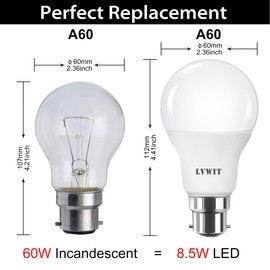 LVWIT 8W B22 LED Glühbirne A60, 4000K Neutralweiß, Ersatz für 60W Glühlampe, ultrahell 806 lm, matt (6er Pack)