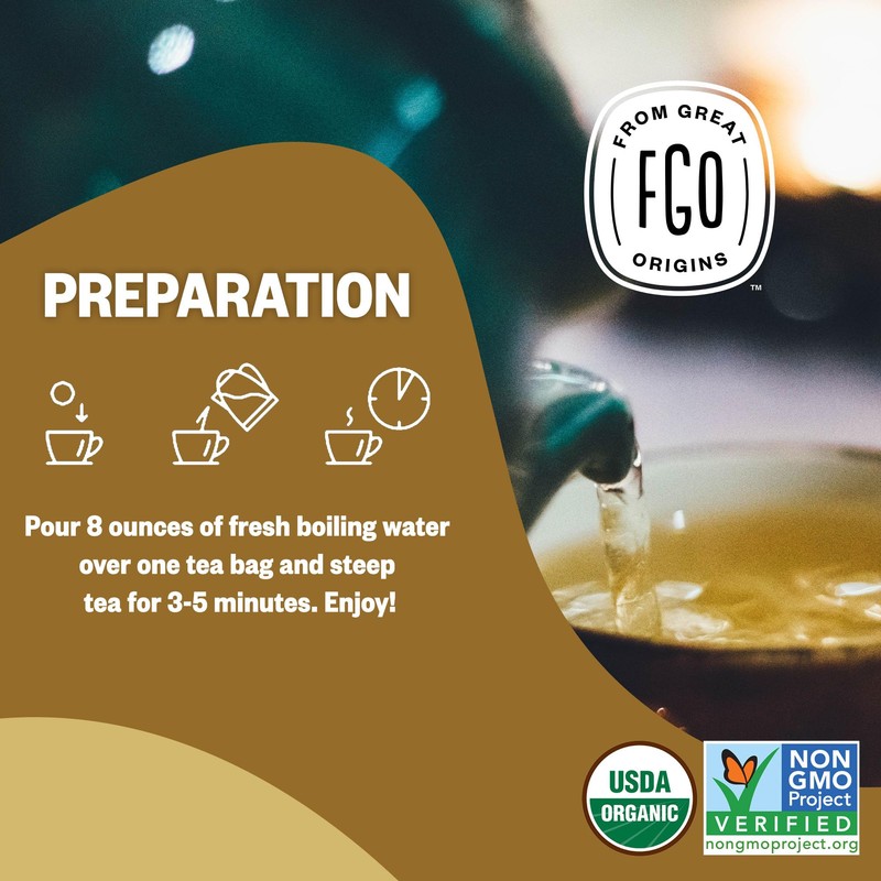 FGO Organic Chamomile Tea, 100 Eco-Conscious Tea Bags, Caffeine Free,