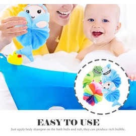 Esponjas De Baño Para Niños 4 Piezas Pelotas Exfoliantes De Dibujos Animados Malla Resistente Para Limpieza Corporal Con Burbujas Suaves Para Bebés