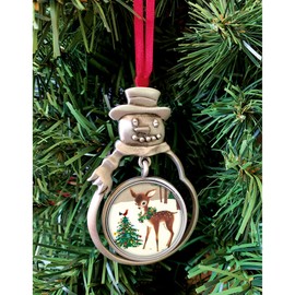Reindeer Coin Snowman Silvertone Pewter Ornament | Colorized JFK Half Dollar | Red Ribbon | Certificate of Authenticity