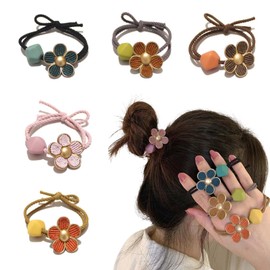 Coollooda Hair Ties [Set of 5], Hair Bands, Flower Design Double Knot, Hair Holder, Rubber Band, Headband, Ring Rubber, Eternal Flower, Simple Hair Accessory, Adult