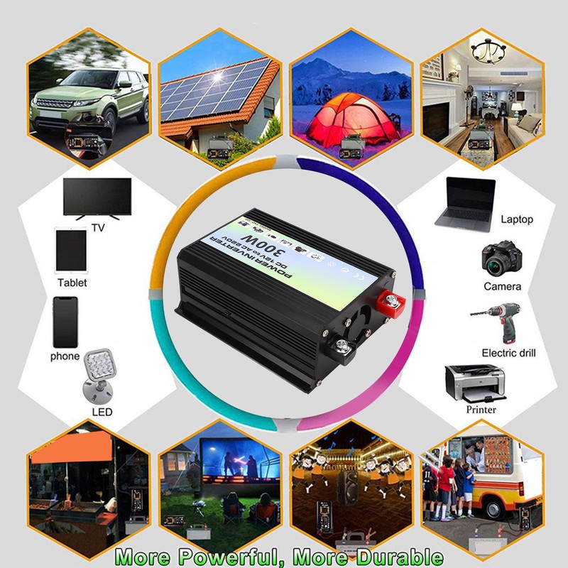 Power Inverter 300W 1 Universal Socket 2 USB Port Smart