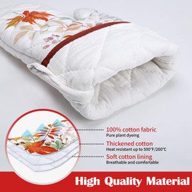 Arquiel Fall Mapel Leaf Oven Mitts and Pot Holders Sets 2Pcs, 100% Cotton Heat Resistant, Extra Long Oven Gloves Potholder for Kitchen Cooking Baking Decoration