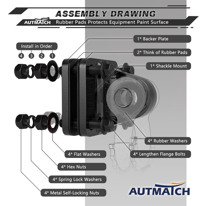 AUTMATCH D Ring Shackle Mount (2 Pack) - 52,910 lbs