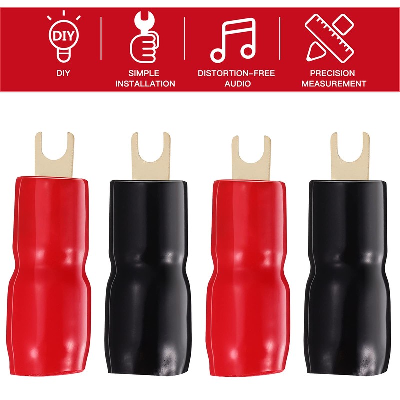 2 Pairs Copper Gold Plated 0 Gauge Spade Terminal Crimp