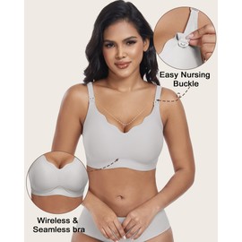 As Fairy Pumping Bra Hands Free Nursing Bras for Breastfeeding Maternity Bras for Pregnancy Breast Feeding (Grey L Plus)