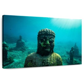 ElephantStock - Underwater Buddha Wall Art - Horizontal Canvas Wall Art - Living Room Wall Decor - Photography Religion And Spirituality Canvas Art - Turquoise And Green Decor - 12" x 8"