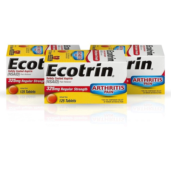 Ecotrin Safety Coated Tablets 325 Mg Regular Strength, 125 Count - Buy Packs and SAVE (Pack of 3)