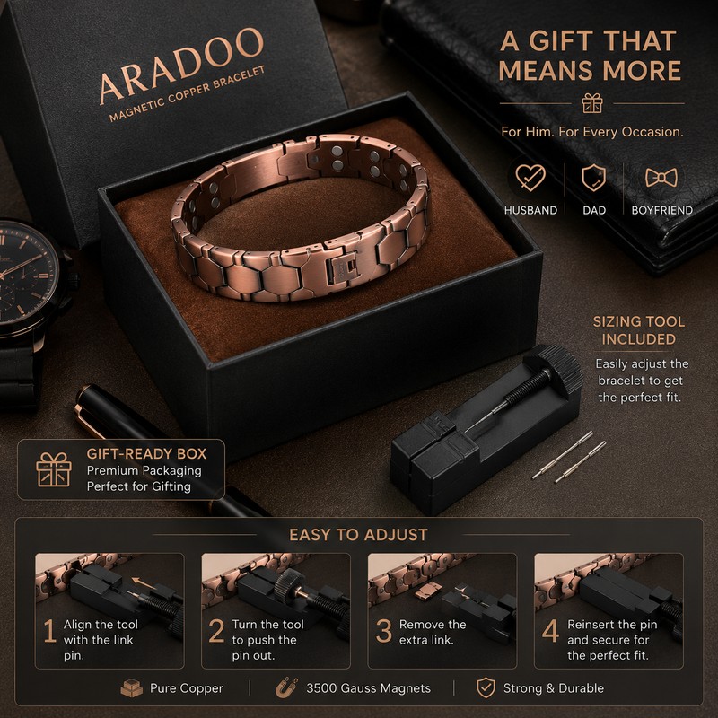 Men’s Copper Magnetic Bracelet for Style – Adjustable Link Jewelry