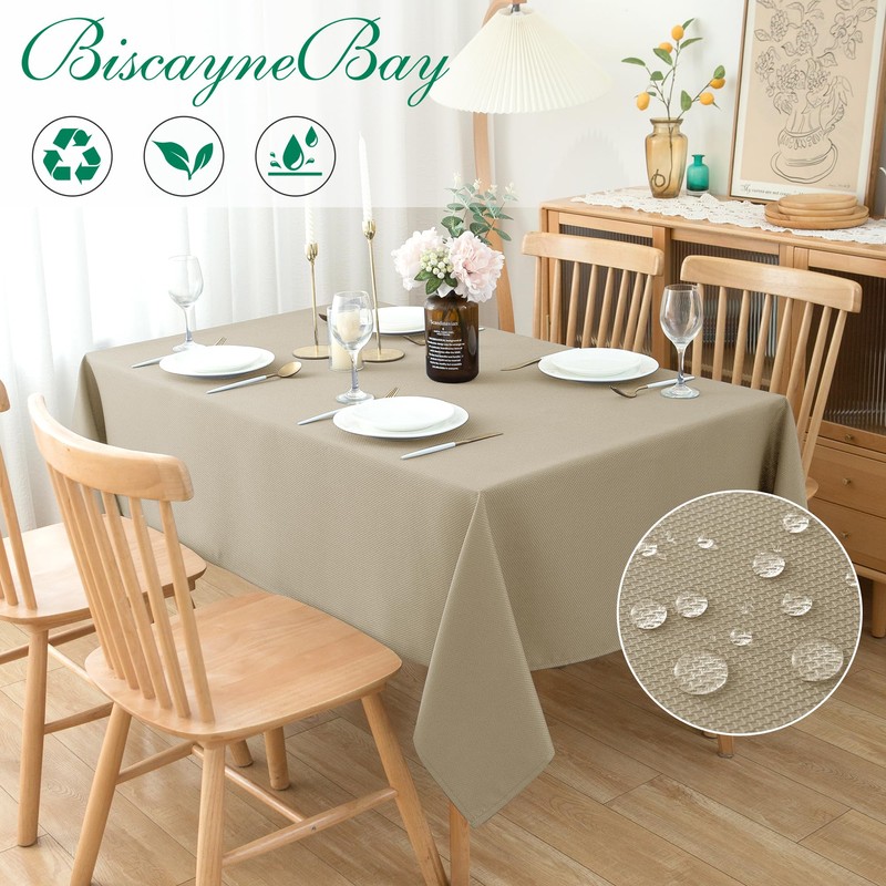 Biscaynebay Textured Fabric Tablecloths 52 X 70 Inches Rectangular, Natural