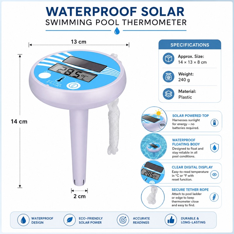 Solar Pool Thermometer for Pool & Spa – Wireless Digital