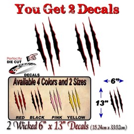 2 Black Ripped Claw Marks 13" Vinyl Sticker Decals Jurassic Dinosaur Monster Scratches Park Decal Stickers (Black 13'')