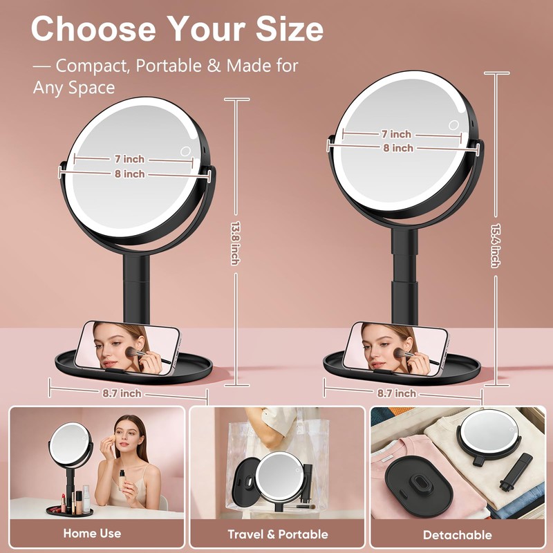 Rechargeable Lighted Makeup Mirror,10X Magnification, 7 Inch