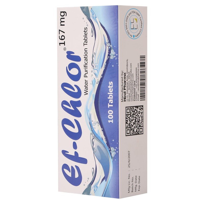 Ef-Chlor Water Purification Tablets, 167mg, 100 Tablets, Treats 20-25L Per