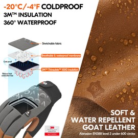 Vgo... 1 Pair Cold Weather Work Gloves Men, Goat Leather Gardening Gloves,Light Duty Mechanic Gloves(Gray,Size M,GA9604F)