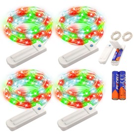 ZNYCYE 4 Pack Fairy Lights Battery Operated, 8.2 Ft 50 LED Fairy Lights with Timer, 8 Modes Christmas Lights, Fair Lights Waterproof for Indoor Wedding Christmas Decorations(Red Green White)