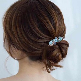 Yienate Fancy Bridal Rhinestone Hair Clip Pin Barrette Blue Flower Bow Crystal Hair Pins Barrette Sparkling Wedding Headpiece Crystal Hair Clip Hair Shiny Hair Holder Accessories for Women