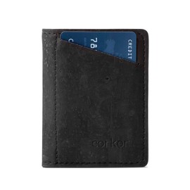 Corkor Slim Wallet for Men, RFID Safe, Vegan Non Leather, Bi-fold Cards Cash, Black Color - No Coin Pocket, S, Minimalist
